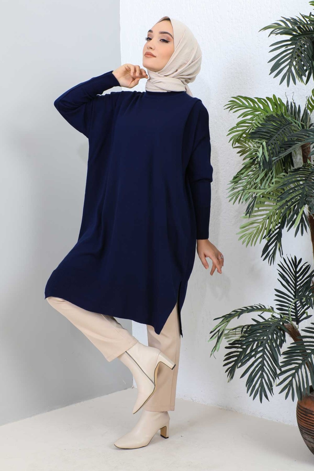 İmaj Butik Vizon Bisiklet Yaka Merserize Salaş Triko Tunik görsel 8