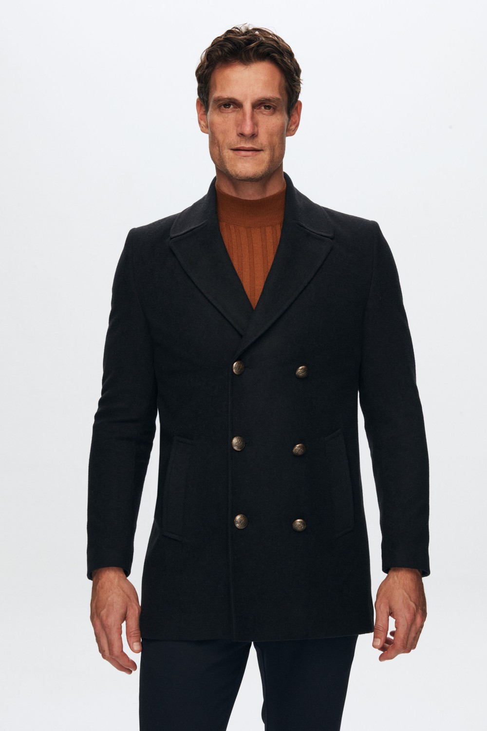 D'S Damat Ds Damat Regular Fit Siyah Kaşe Kaban %40 Pamuk %40 Polyamid %20 Polyester Uzun Kol Erkek 1HF08ORT10005