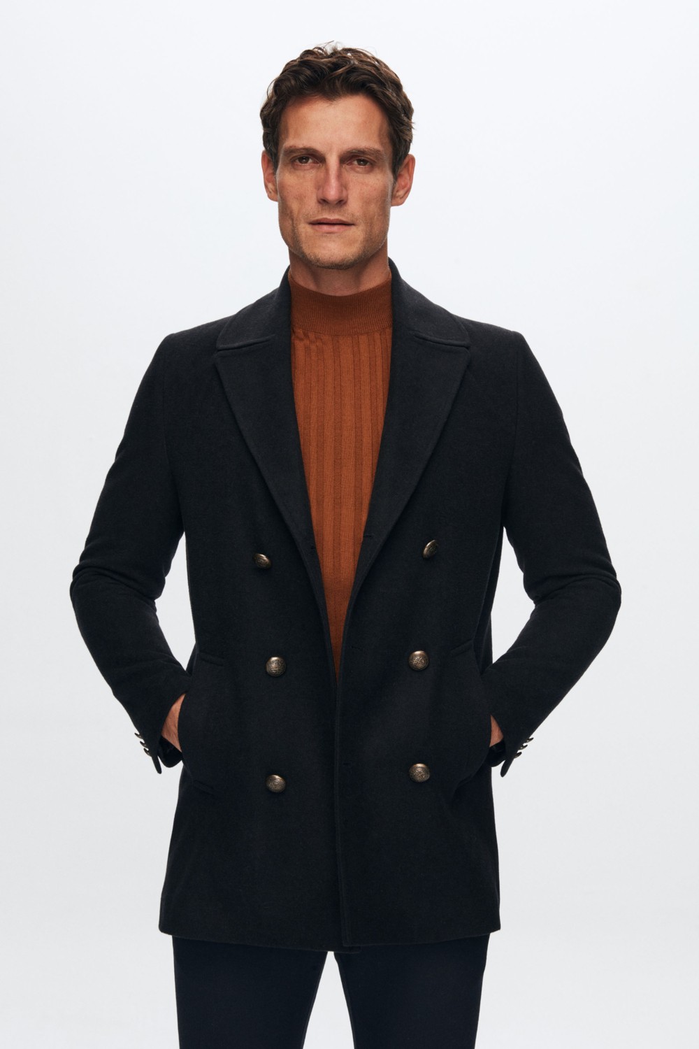 D'S Damat Ds Damat Regular Fit Siyah Kaşe Kaban %40 Pamuk %40 Polyamid %20 Polyester Uzun Kol Erkek 1HF08ORT10005 görsel 2