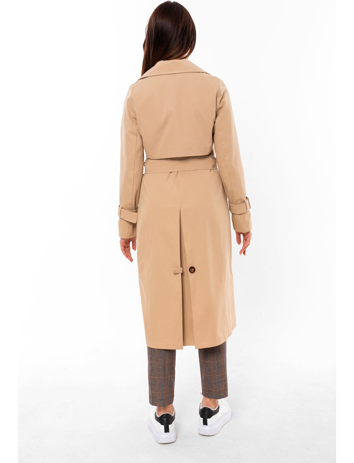 Pastelastore %100 Pamuk Gabardin Uzun (110CM) Astarlı Kemerli Kadın Trençkot 1111 görsel 4