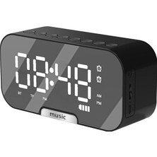 Jingyikeji Bt Hoparlörlü ve Fm Radyolu Dijital Ayna Yüzeyi Çalar Saat Çift Alarm Elektronik Masaüstü Saati Şarj Edilebilir Taşınabilir Müzik Çalar Desteği Tf Kart 3 Seviye Parlaklık Ev Için T (Yurt Dışından)