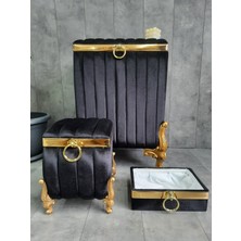 Bonny Home Luna Siyah 3'lü Kirli Çamaşır Sepeti Havluluk ve Deterjanlık Takımı 3 Parça Banyo Seti