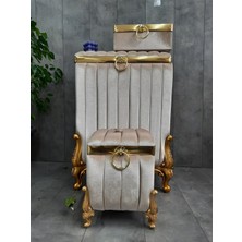 Bonny Home Luna Vizon 3'lü Mdf Ipek Kadife Banyo Seti Kirli Çamaşır Sepeti - Havluluk - Deterjanlık Takımı