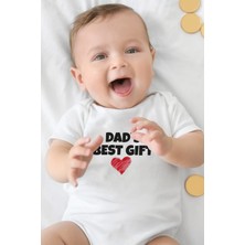 Minik Ayı Dad's Best Gift Bebek Alttan Çıtçıtlı Yazılı Body Zıbın - Beyaz