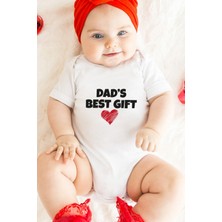 Minik Ayı Dad's Best Gift Bebek Alttan Çıtçıtlı Yazılı Body Zıbın - Beyaz