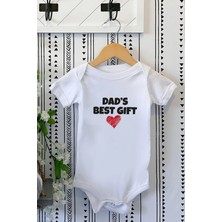 Minik Ayı Dad's Best Gift Bebek Alttan Çıtçıtlı Yazılı Body Zıbın - Beyaz