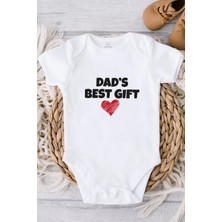 Minik Ayı Dad's Best Gift Bebek Alttan Çıtçıtlı Yazılı Body Zıbın - Beyaz