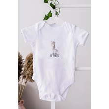 Minik Ayı Sevimli Zebra Be Yourself Bebek Alttan Çıtçıtlı Yazılı Body Zıbın - Beyaz