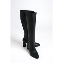 Modabuymus Kalibri Siyah Mat Kalın Topuklu Klasik Çizme