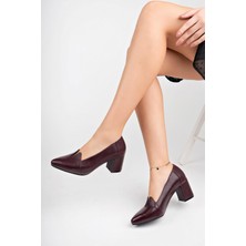 Hakiki Deri Bordo Kadın Topuklu Deri Ayakkabı Shn-0955