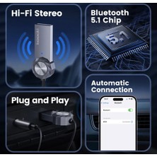 Toocki Aux Bluetooth Mikrofonlu Navigasyon Destekli 3.5mm 5.1 Verici Yeni Nesil Son Teknoloji Araç Kiti