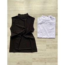 Victroy Pamuklu Likralı (4 Adet) Siyah ve Beyaziç Göstermeyen Sıfır Kol Kadın T-Shirt