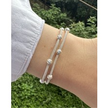 Kazzaze Dorika Boncuk Detaylı Iki Zincirli Gümüş Kazaziye Bileklik