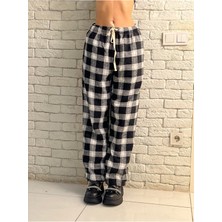 Daily Fashion Siyah Beyaz Tech Relax Fit Ekose Bol Paça Street Eşofman Altı Dly