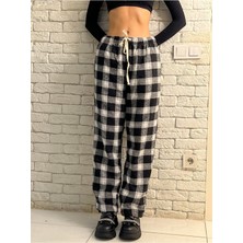 Daily Fashion Siyah Beyaz Tech Relax Fit Ekose Bol Paça Street Eşofman Altı Dly