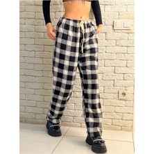 Daily Fashion Siyah Beyaz Tech Relax Fit Ekose Bol Paça Street Eşofman Altı Dly