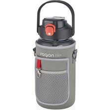 Uzspace Karma Renk Pipetli  Kılıflı Matara 1500 ml Black