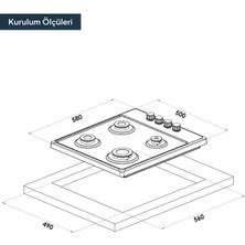 Kumtel KO-420 / 430 F Inox 4 Gözü Gazlı Setüstü Ocak LPG