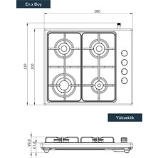 Kumtel KO-420 / 430 F Inox 4 Gözü Gazlı Setüstü Ocak LPG