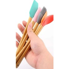 Senza 5 Parça Mini Silikon Spatula Kaşık Fırça Seti - High Quality - Bambu Saplı