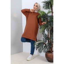 İmaj Butik Kahverengi Yırtmaçlı Iki Iplik Tunik