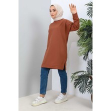 İmaj Butik Kahverengi Yırtmaçlı Iki Iplik Tunik