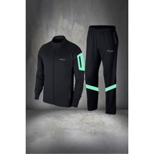 Büyük Beden Erkek Siyah Supra Penye Kumaş Rahat Kol Cep Detaylı  Eşofman Seti  (4XL- 10XL)