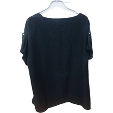 Moda Gerçek Büyük Beden Kısa Kol V Yaka Kadın T-Shirt Siyah - 46