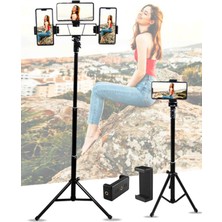 Kyrotech Multi Pozisyonerli, 2 Metre Teleskopik Tripod, Selfie, Tiktok, Youtube, ve Fotoğraf Için Ideal, 3 Adet Telefon Tutuculu (Ios ve Android) Tüm Telefonlara Uyumlu