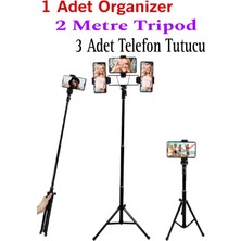 Kyrotech Multi Pozisyonerli, 2 Metre Teleskopik Tripod, Selfie, Tiktok, Youtube, ve Fotoğraf Için Ideal, 3 Adet Telefon Tutuculu (Ios ve Android) Tüm Telefonlara Uyumlu