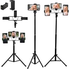 Kyrotech Multi Pozisyonerli, 2 Metre Teleskopik Tripod, Selfie, Tiktok, Youtube, ve Fotoğraf Için Ideal, 3 Adet Telefon Tutuculu (Ios ve Android) Tüm Telefonlara Uyumlu