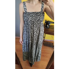 Deseo Boutique Kadın Siyah Renk Rahat Kalıp Çiçekli Uzun Elbise
