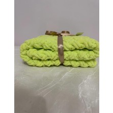 Merut Style El Örgüsü Puffy Fıstık Yeşili Hasır Desenli Bebek Battaniyesi