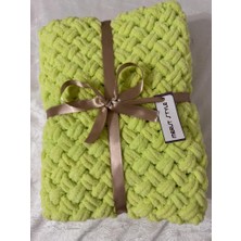 Merut Style El Örgüsü Puffy Fıstık Yeşili Hasır Desenli Bebek Battaniyesi