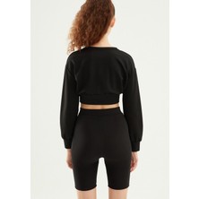 Deseo Boutique Kadın Siyah Renk Önden Bağlama Detaylı Sweatshirt