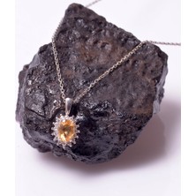 Taş Sandığı Sitrin Taşı Gümüş Kolye-Anturaj Model