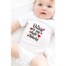 Minik Ayı Daddy Is My Whole World Bebek Alttan Çıtçıtlı Body Zıbın - Beyaz