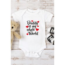 Minik Ayı Daddy Is My Whole World Bebek Alttan Çıtçıtlı Body Zıbın - Beyaz