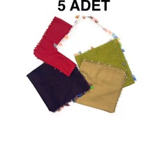 Naz İpek Pamuklu 5'li Set Kelebek - Kurdele Oyalı Boncuklu Eşarp Hediyelik Yazma 100X100cm Kelebek