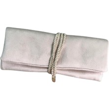 Özer Kutu Takı,seyahat ve Mücevher Rulosu& Düzenleyicisi ve Çantası /parlak Süet Krem(Fermuarlı ve Ipli)