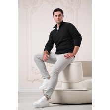 Sir Slimfit Balıkçı Fermuarlı Yaka Örme Triko Yünlü Erkek Kazak