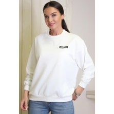Nazen Giyim Uzun Kollu Ayıcık Baskılı Ekru Kadın Sweatshirt 1234-2K4