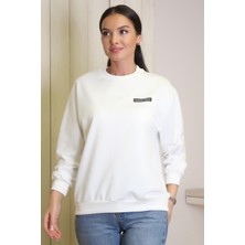 Nazen Giyim Uzun Kollu Ayıcık Baskılı Ekru Kadın Sweatshirt 1234-2K4