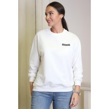 Nazen Giyim Uzun Kollu Ayıcık Baskılı Ekru Kadın Sweatshirt 1234-2K4