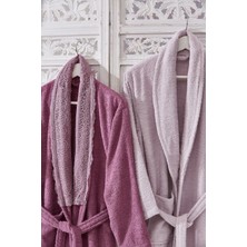 Bonny Home Family Dantelli Mor & Lila Aile Bornoz Seti 6 Parça Çeyizlik Kadın Erkek Bornoz Banyo Havlu Takımı