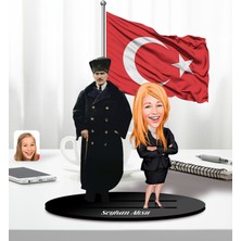 Bk Gift Kişiye Özel Atatürk ve Kadın(Erkek) Öğretmen Temalı 2 Katmanlı Karikatürlü Ahşap Biblo- 3, Öğretmene Hediye, Öğretmenler Günü, 100. Yıl Hediyesi