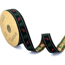 Fantastic Yılbaşı, Geyik / Çam Ağacı Desen Dokuma Kurdele (20MM Genişlik - 10MT Uzunluk)