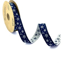 Fantastic Kar Tanesi / Yılbaşı Desen Lacivert Dokuma Kurdele (16MM Genişlik - 10MT Uzunluk)