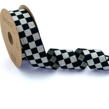 Fantastic Dama Desen/ekose Gri Simli Kurdele (3cm Genişlik - 10MT Uzunluk)