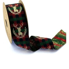 Fantastic Geyik Desenli Simli Dokuma Yılbaşı Kurdelesi (40MM Genişlik - 10MT Uzunluk)